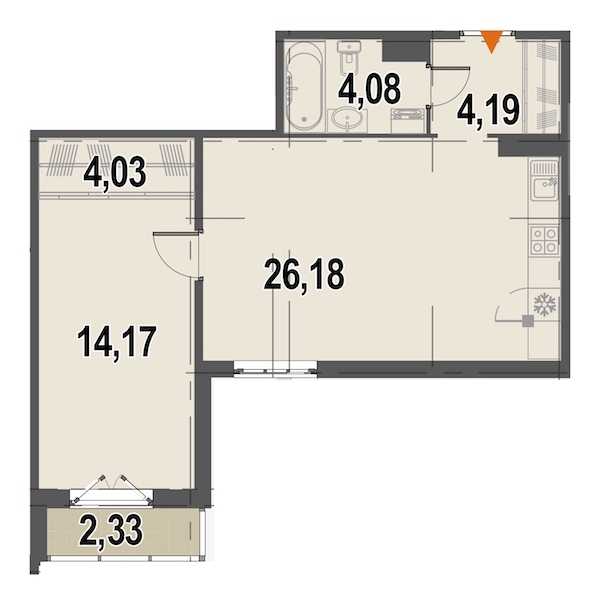 Однокомнатная квартира в : площадь 53.7 м2 , этаж: 9 – купить в Санкт-Петербурге